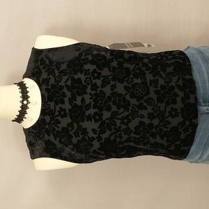 Vintage Deadstock Silk 70% Black Burnout Velvet Evening Party Wear Sleveless Top